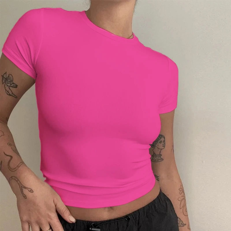 Women's Slim Fit Knitted T-Shirt – Short Sleeve O-Neck Sporty Tee | XS–XL