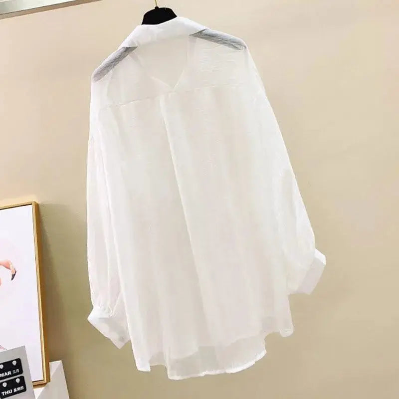Women's Sheer Chiffon Cardigan Top – Loose Korean Harajuku Style Blouse | S–L