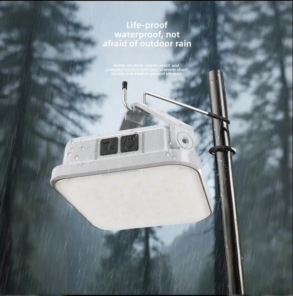 Solar Hanging Camping Lamp with Digital Power Display — Rechargeable, Phone Charging, 6 Light Modes