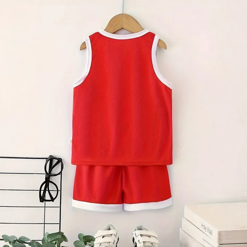 2026 Summer Boys Breathable Vest & Shorts Set | Cartoon Sleeveless Two-Piece Kids Casual Outfit