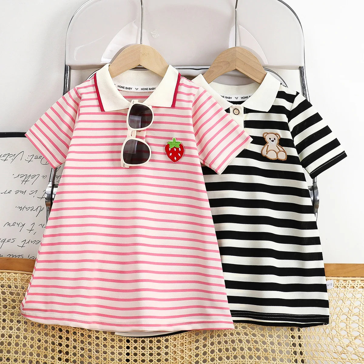 Girls Striped Strawberry Dress | Casual Summer A-Line | Ages 1–10 | 4 Colours