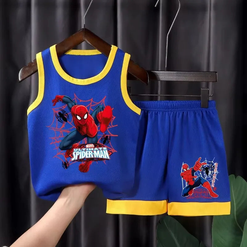 2026 Summer Boys Breathable Vest & Shorts Set | Cartoon Sleeveless Two-Piece Kids Casual Outfit