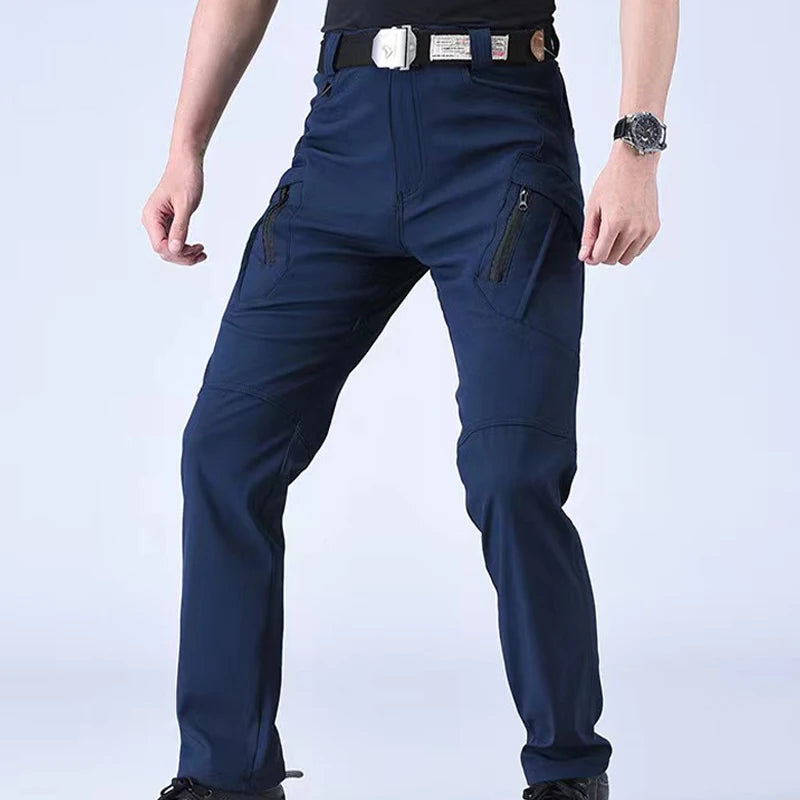 Men's Tactical Softshell Cargo Trousers — Elastic Waist, Multi-Pocket | Hiking, Camping & Military Style Pants