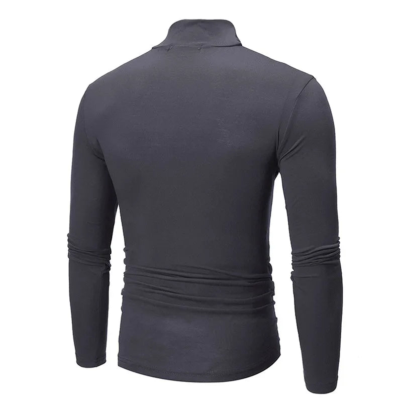 Men's Thermal Long Sleeve Top – Slim Fit High Neck Base Layer for Winter