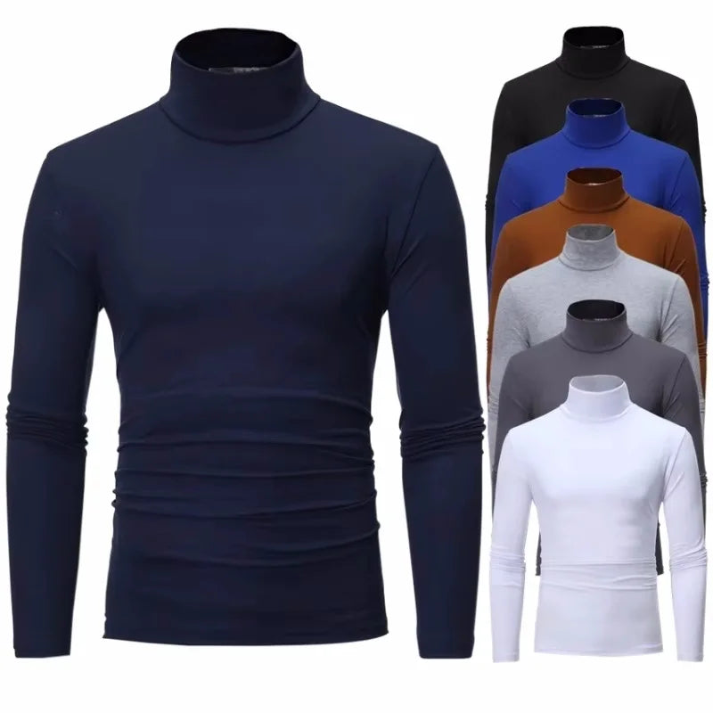 Men's Thermal Long Sleeve Top – Slim Fit High Neck Base Layer for Winter