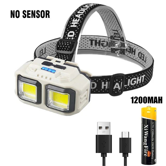 LED Induction Headlamp — 4 Modes, Gesture Sensor, Type-C Rechargeable | Camping, Fishing & Hiking
