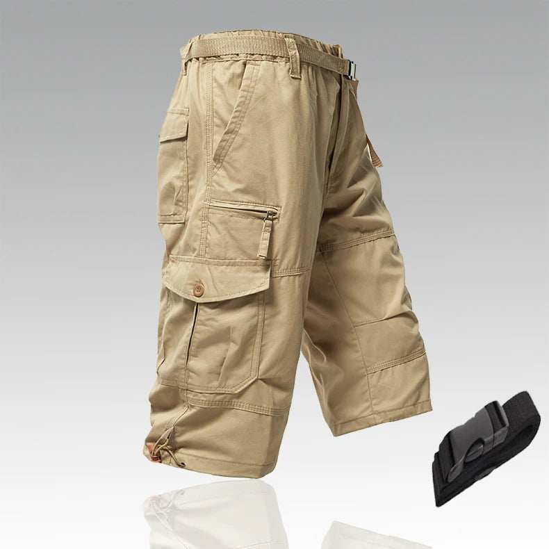 Men's 3/4 Cotton Cargo Shorts with Belt — Zipper Fly, Knee Length | Hiking, Camping & Outdoor Wear