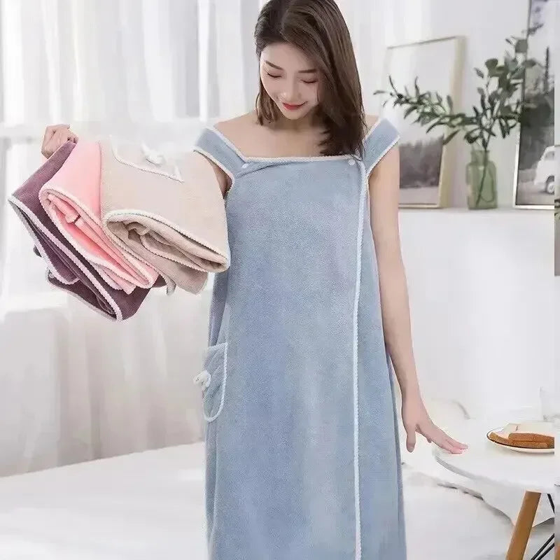 Women's Wearable Bath Towel Wrap – Fast-Drying Spa Robe for Beach, Gym & Shower (80x135cm)