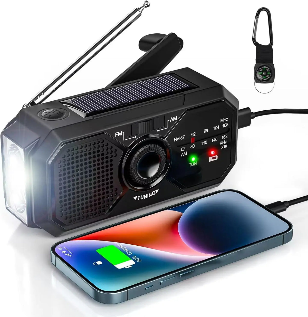 Portable Solar Emergency Radio | Hand Crank, AM/FM, USB Charger & Blackout Kit