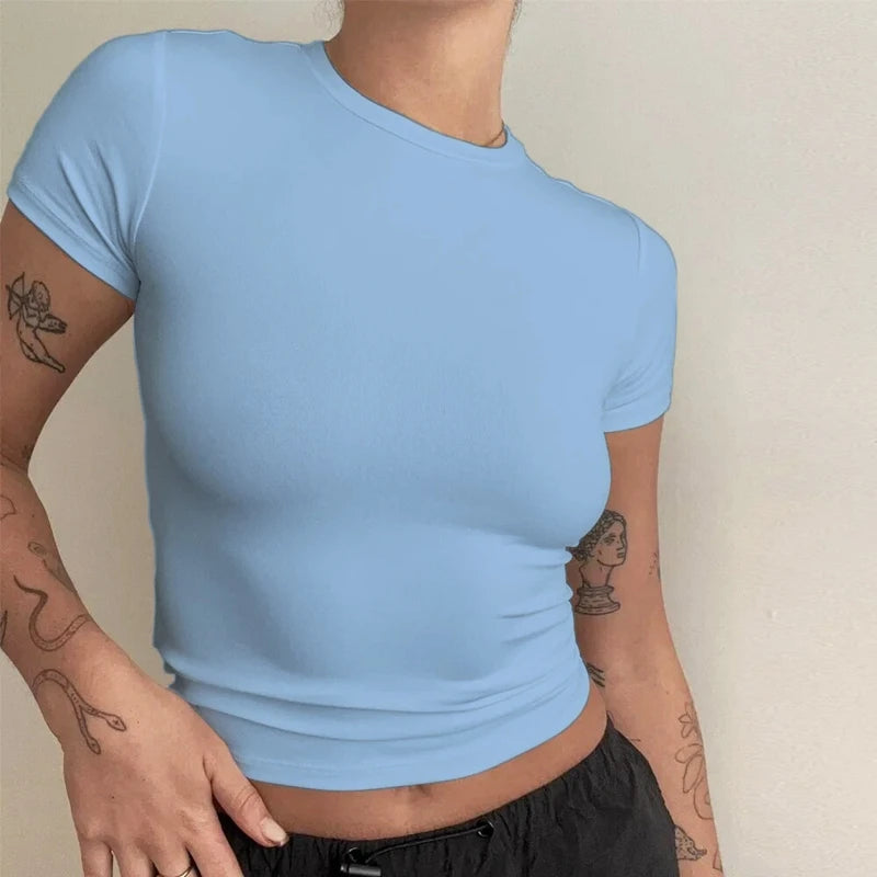 Women's Slim Fit Knitted T-Shirt – Short Sleeve O-Neck Sporty Tee | XS–XL