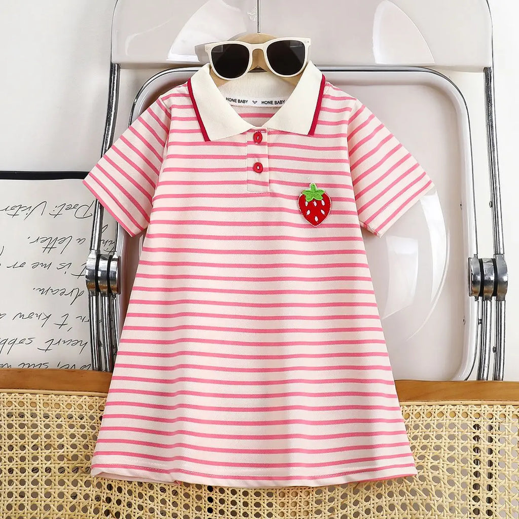 Girls Striped Strawberry Dress | Casual Summer A-Line | Ages 1–10 | 4 Colours