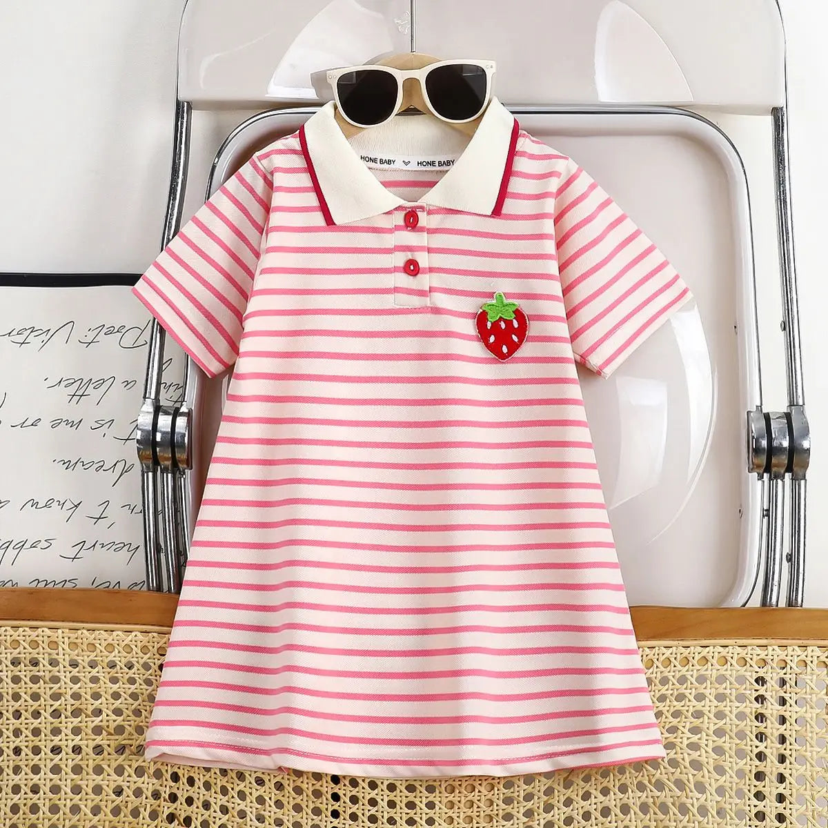 Girls Striped Strawberry Dress | Casual Summer A-Line | Ages 1–10 | 4 Colours
