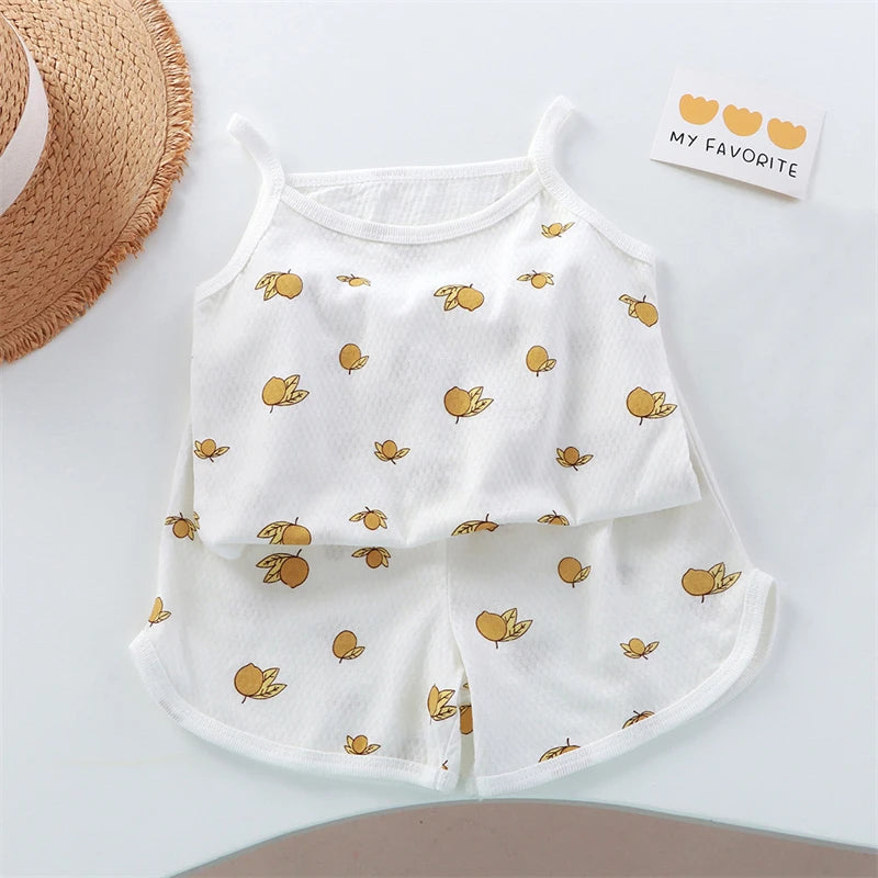 Kids Cotton Vest & Shorts Loungewear Set | Sleeveless Summer Suit for Girls Ages 0–5
