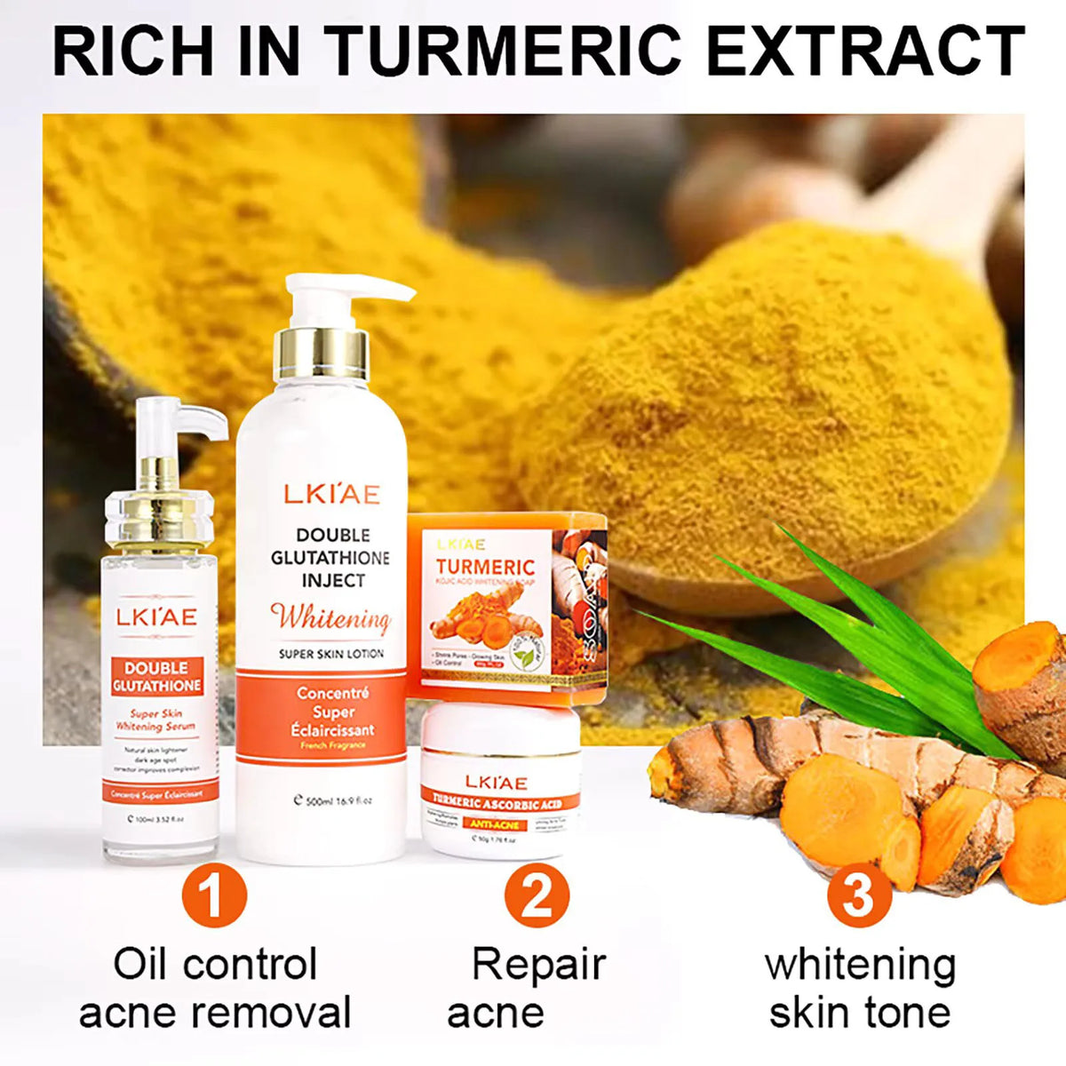 AILKE Brightening & Acne Control Skin Care Set – Glutathione, Vitamin C & Aloe Vera