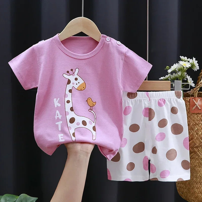 Kids 2-Piece Cotton T-Shirt & Shorts Set | Unisex Summer Outfit | 9M–7T | 3 Colours