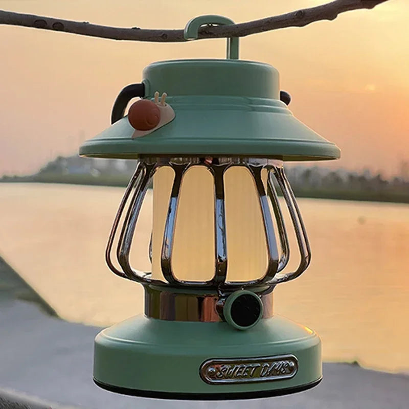 Retro LED Camping Lamp – USB-C Rechargeable, 3 Colour Modes & Stepless Dimming