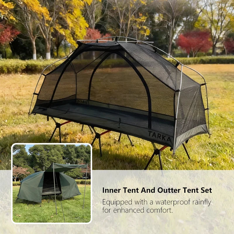 Single Person Camping Cot Tent with Mosquito Net – Detachable Inner & Outer Tent