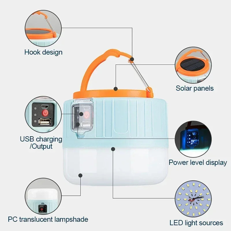 LED Camping Lantern with Remote Control & Power Bank — Solar/USB Rechargeable, Waterproof