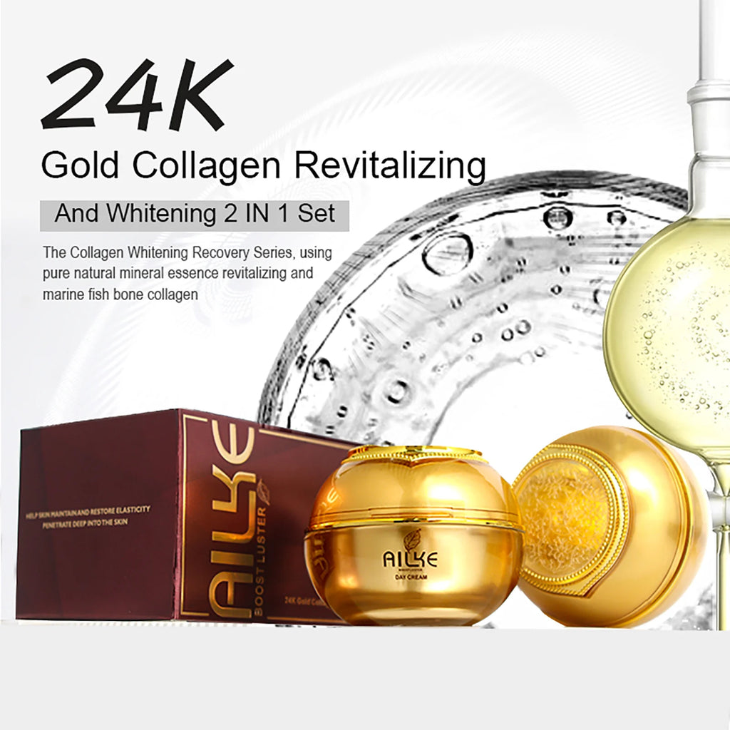 AILKE 24K Gold Collagen Whitening Skin Care Set – Anti-Wrinkle & Dark Spot Reduction