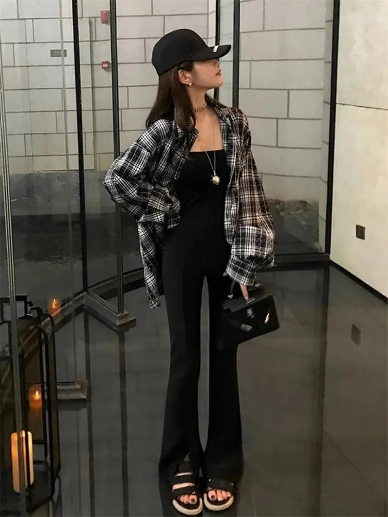 Women's Rhinestone Plaid Loose Shirt – Shiny Single-Breasted Casual Blouse | M–XXXL