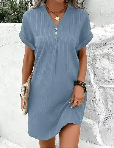 Women's V-Neck T-Shirt Sundress – Loose Short Sleeve Beach Dress | S–XXXL