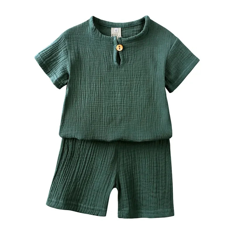 Kids Summer Cotton Linen Clothing Set | Short Sleeve Top & Shorts for Boys & Girls Ages 2–7