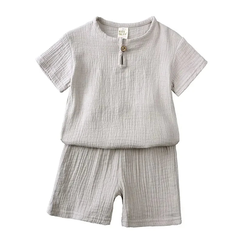 Kids Summer Cotton Linen Clothing Set | Short Sleeve Top & Shorts for Boys & Girls Ages 2–7