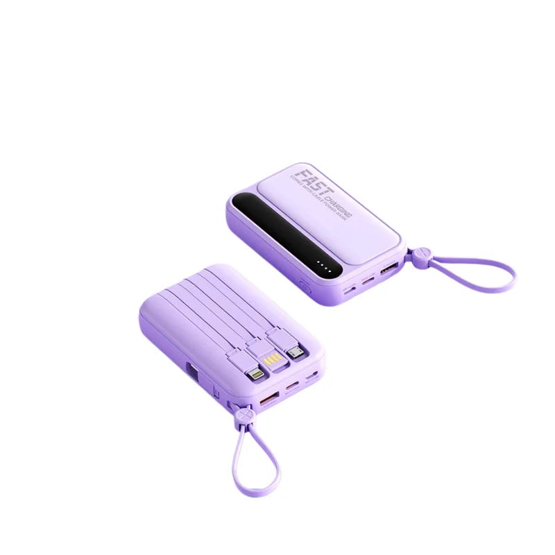 Power Bank with Built-in Cables – 10000mAh / 20000mAh Digital Display | White, Blue, Purple, Black