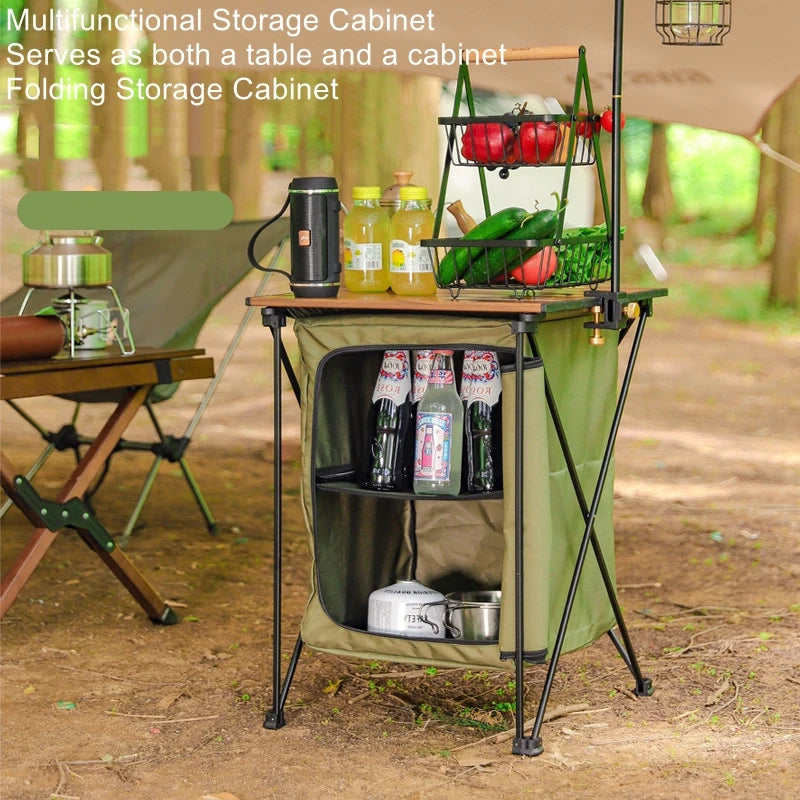 Outdoor Camping Folding Storage Cabinet – Portable Aluminium Alloy Dual-Purpose Camp Table