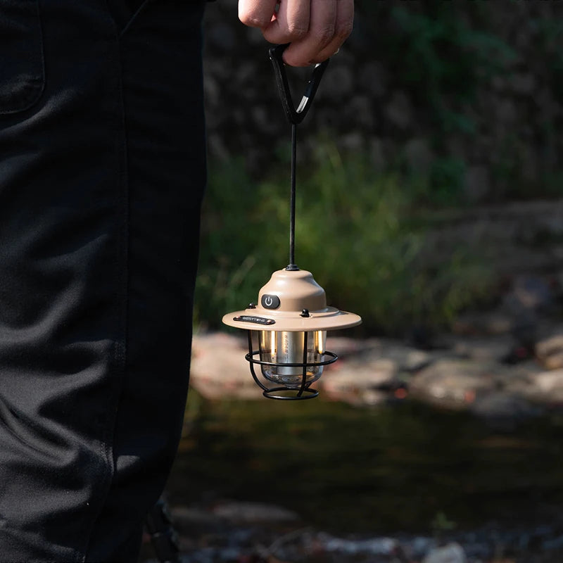 Retro Camping Lantern — Dimmable, Waterproof, 1200mAh | Hanging Tent Lamp for Camping, Hiking & Load Shedding