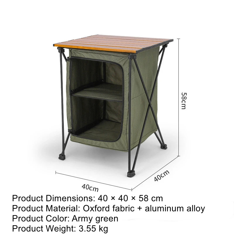 Outdoor Camping Folding Storage Cabinet – Portable Aluminium Alloy Dual-Purpose Camp Table