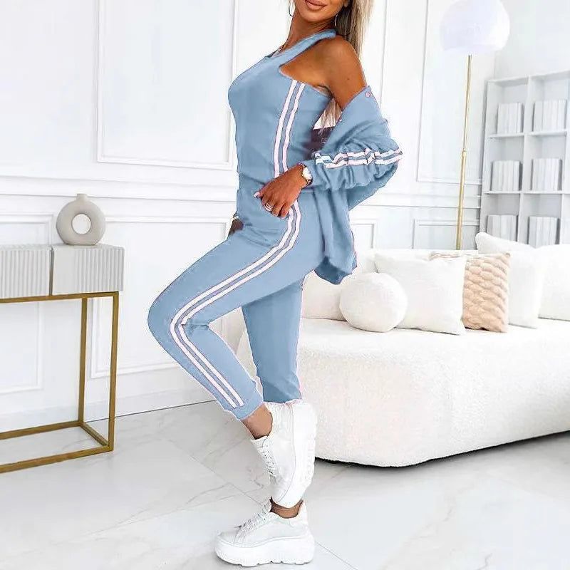 Women's 3-Piece Tracksuit Set – Vest Top, Slim Coat & Skinny Pants Loungewear