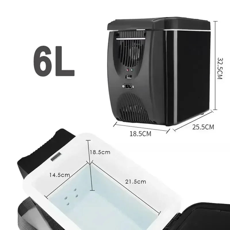 6L Mini Car Fridge Cooler & Warmer | 12V Portable Electric Icebox for Travel & Camping