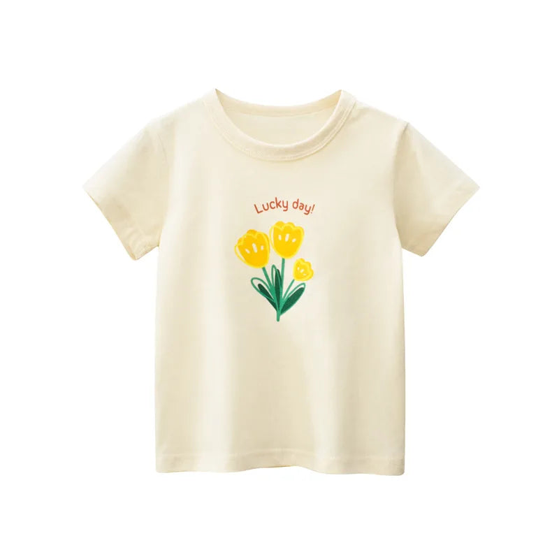 Girls Printed T-Shirt | Short Sleeve Summer Top | Ages 2–8 | Cotton