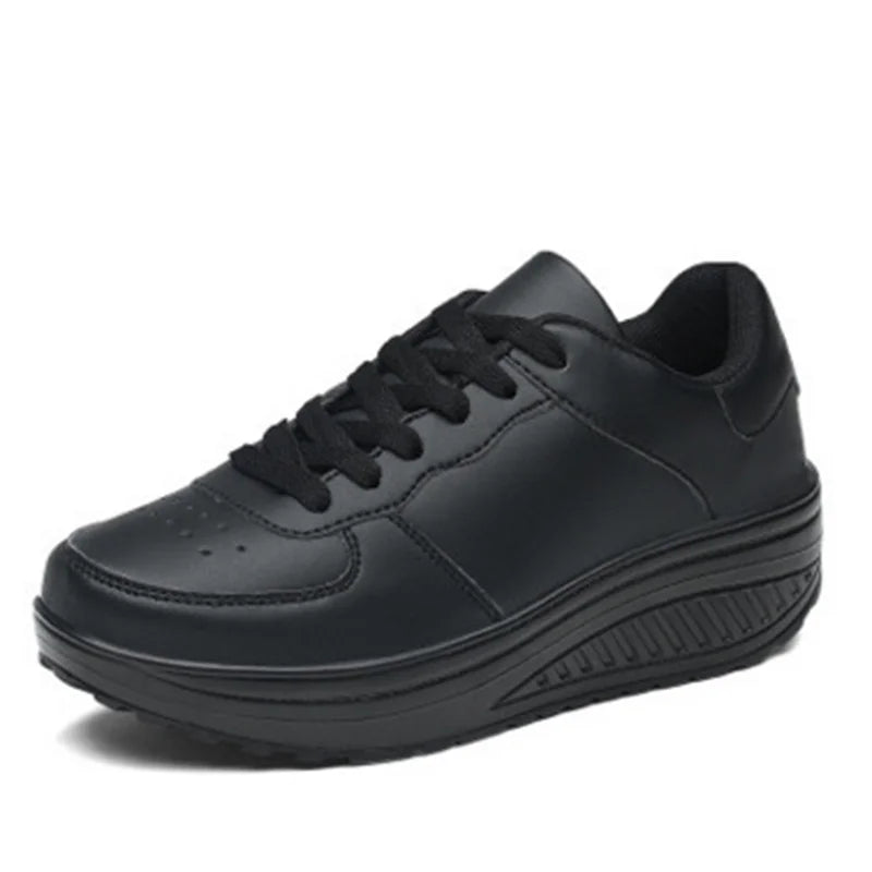 Women's Wedge Platform Leather Sneakers – Breathable Waterproof Casual Shoes | EU 35–43
