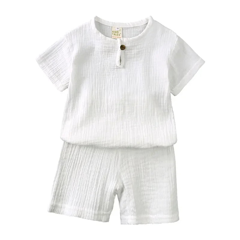 Kids Summer Cotton Linen Clothing Set | Short Sleeve Top & Shorts for Boys & Girls Ages 2–7
