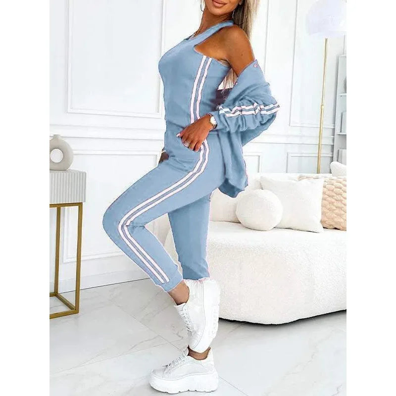 Women's 3-Piece Tracksuit Set – Vest Top, Slim Coat & Skinny Pants Loungewear