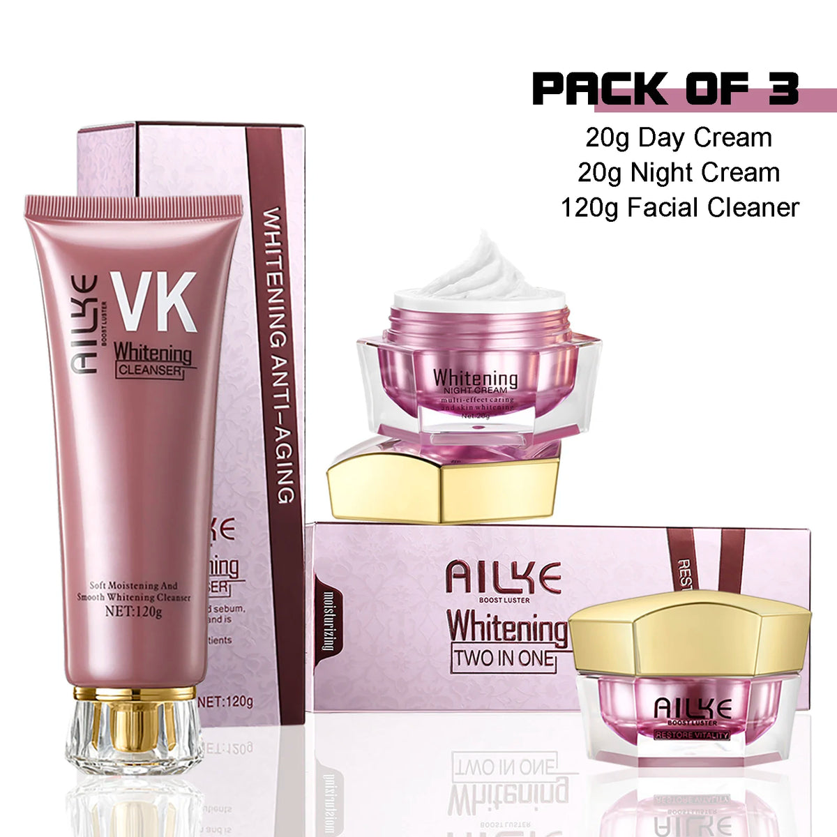 AILKE Hyaluronic Acid Whitening & Anti-Wrinkle Face Cream Set – All Skin Types