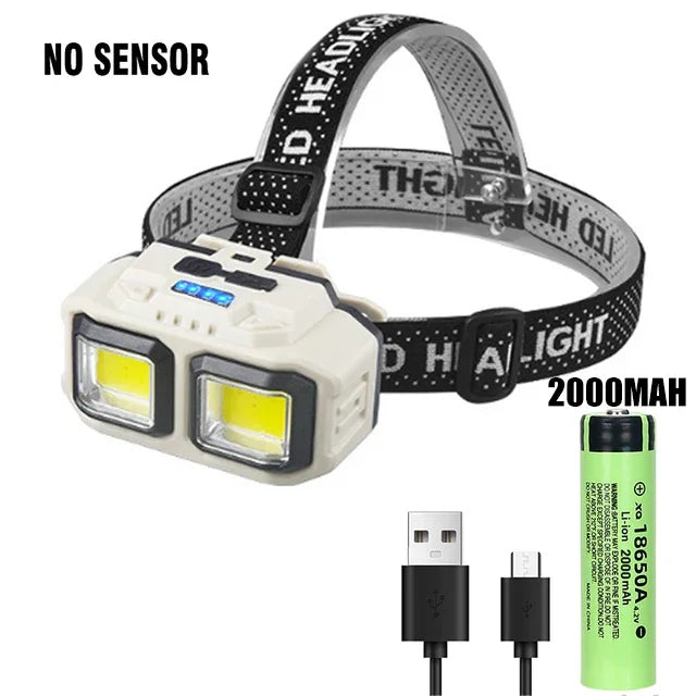LED Induction Headlamp — 4 Modes, Gesture Sensor, Type-C Rechargeable | Camping, Fishing & Hiking