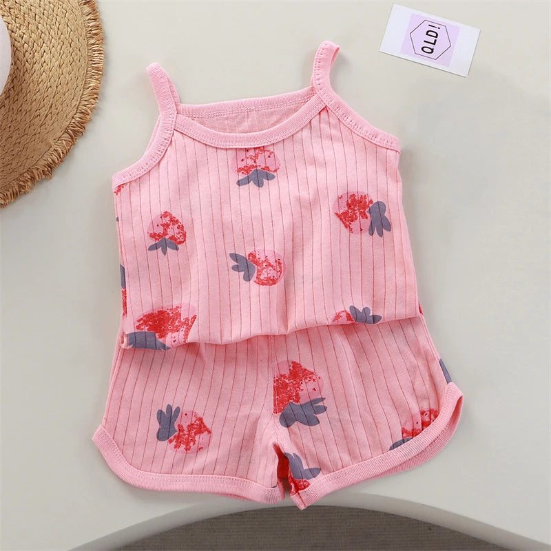 Kids Cotton Vest & Shorts Loungewear Set | Sleeveless Summer Suit for Girls Ages 0–5