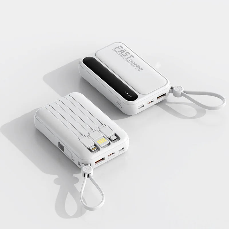 Power Bank with Built-in Cables – 10000mAh / 20000mAh Digital Display | White, Blue, Purple, Black