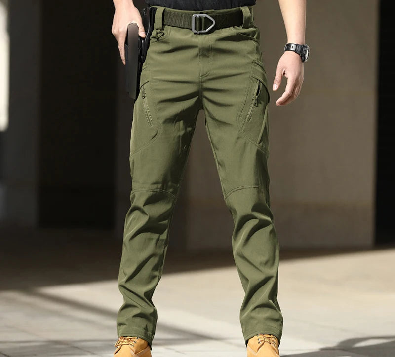 Men's Tactical Softshell Cargo Trousers — Elastic Waist, Multi-Pocket | Hiking, Camping & Military Style Pants