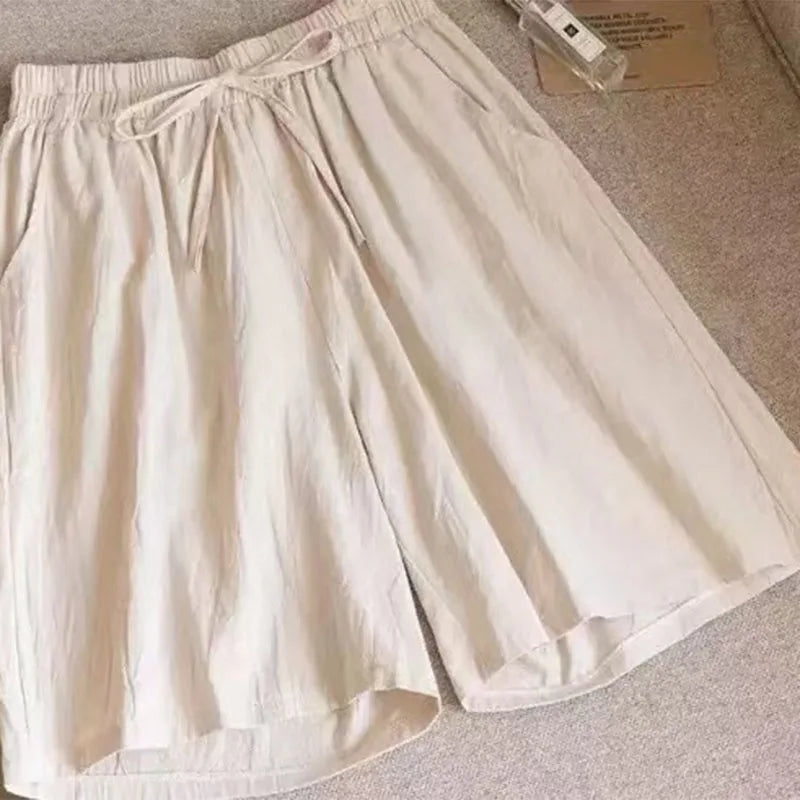 Women's Cotton Linen Wide Leg Shorts – High Waist Casual Knee-Length | M–XXXL