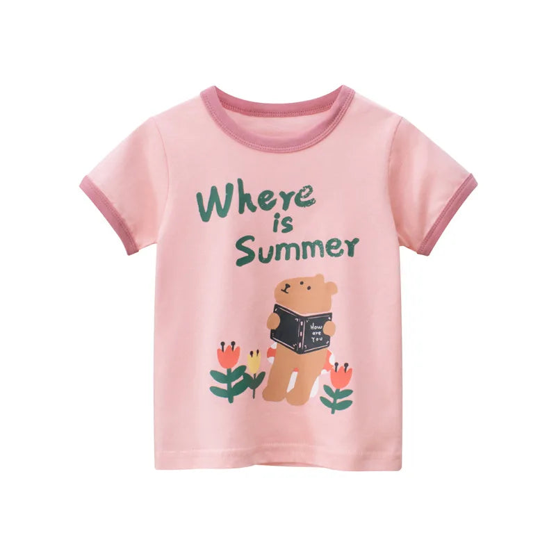 Girls Printed T-Shirt | Short Sleeve Summer Top | Ages 2–8 | Cotton