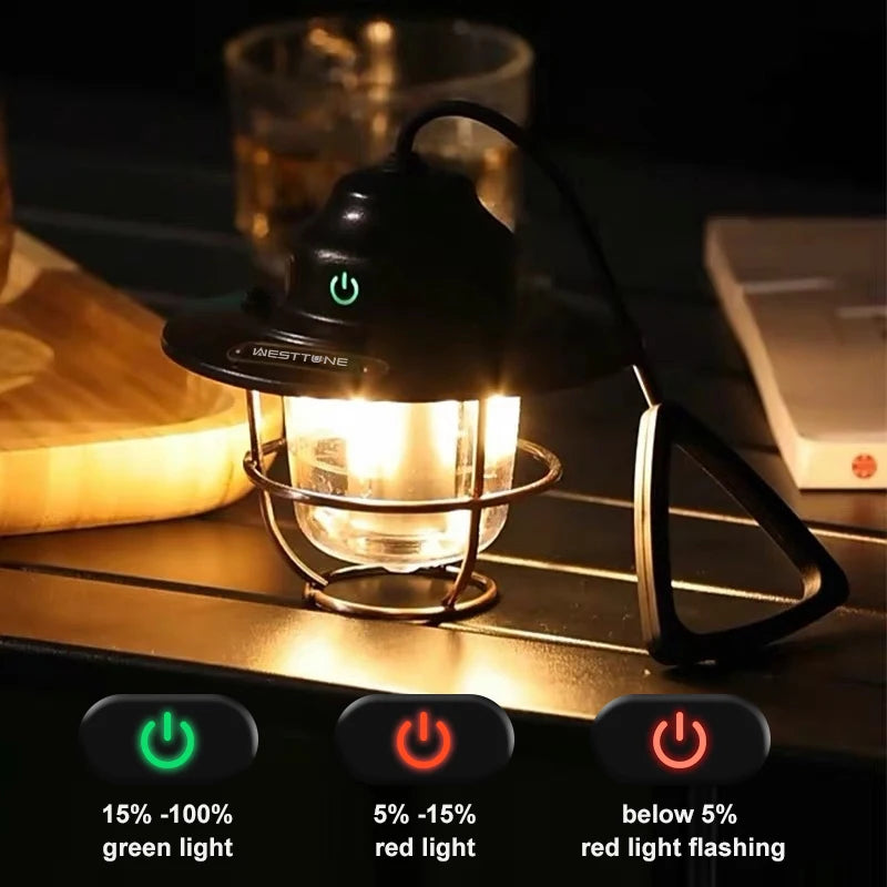Retro Camping Lantern — Dimmable, Waterproof, 1200mAh | Hanging Tent Lamp for Camping, Hiking & Load Shedding