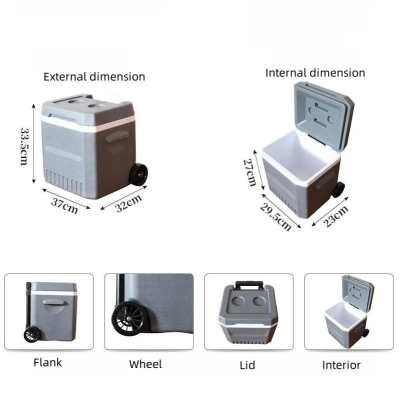 18L Insulated Cooler Box with Wheels & Trolley – Portable Outdoor Ice Chest