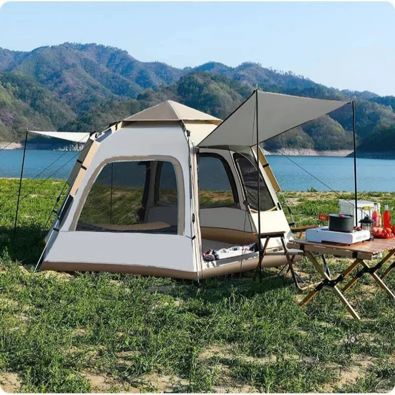 Hexagonal Auto-Open Camping Tent – 3–4 Person, Rainproof, Mosquito-Proof (S & L)