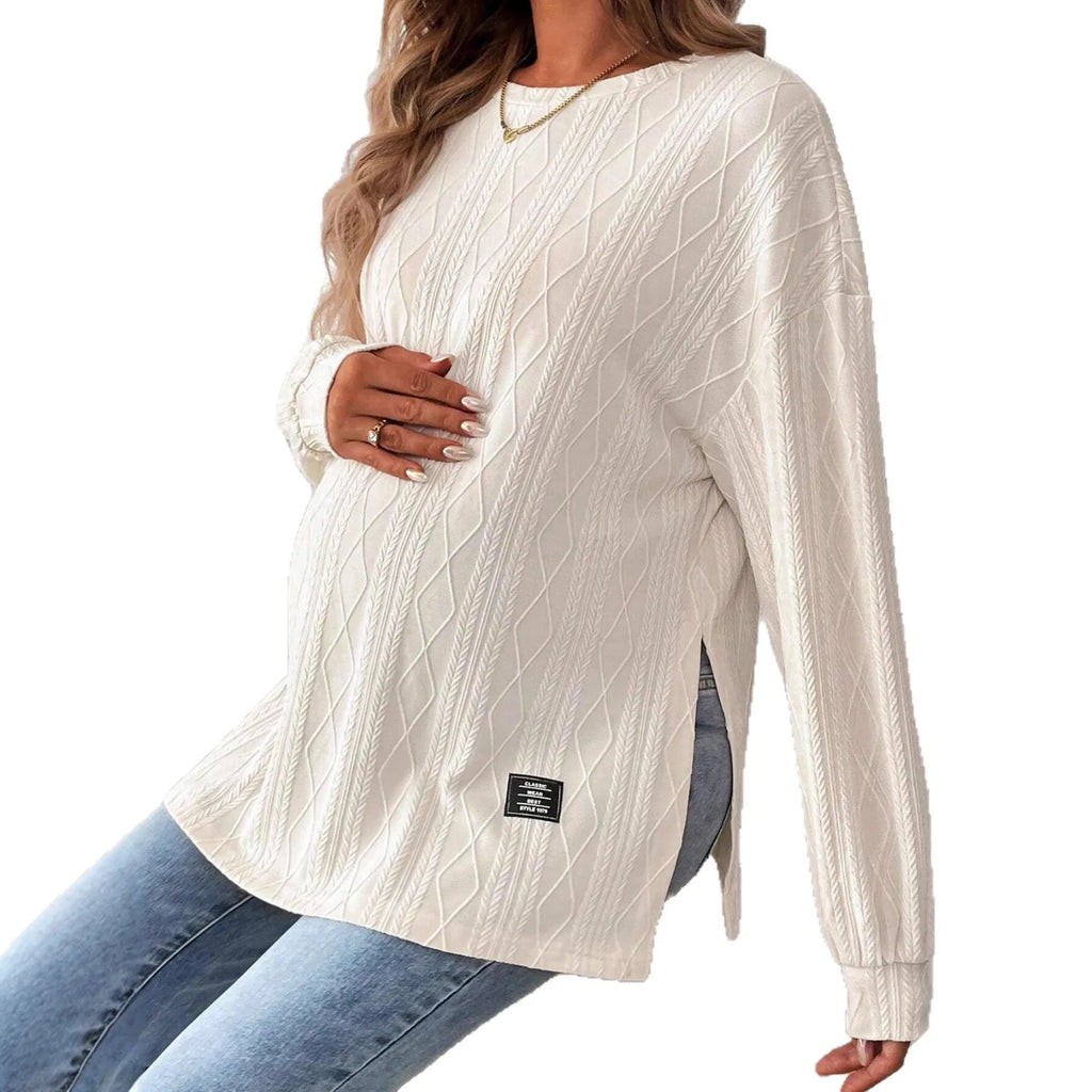 Maternity Long Sleeve Round-Neck T-Shirt – Comfortable Pregnancy Top | S–XXL