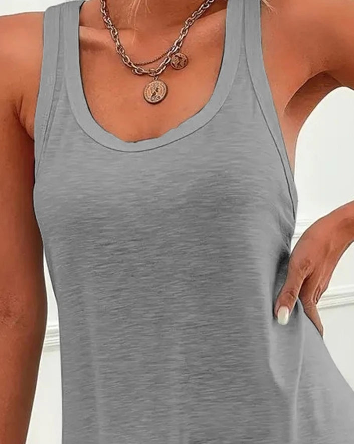 Women's Sleeveless Mini Vest Dress – U-Neck Casual Daily Dress | S–XL
