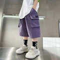 Boys Cotton Cargo Shorts | Big Pocket Summer Pants | Ages 3–14 | Purple & Khaki